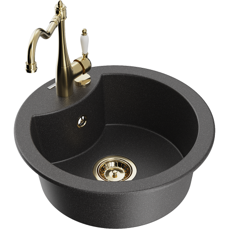 Mexen Diego granit sink 1-bowl with kitchen faucet Carla, black speckled - 6512-76-670700-50