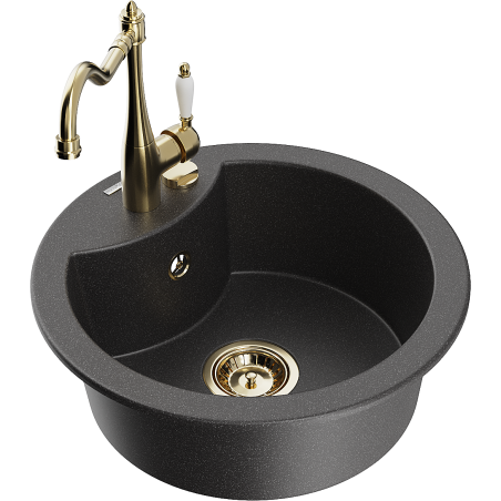 Mexen Diego single-bowl granite sink with kitchen faucet Carla, speckled black - 6512-76-670700-50
