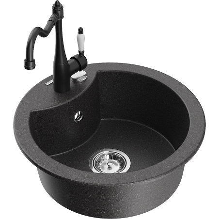Mexen Diego 1-Bowl Granite Kitchen Sink with Carla Tap, Black Spotted - 6512-76-670700-70