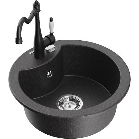 Mexen Diego Single-bowl granite sink with Carla kitchen faucet, black speckled - 6512-76-670700-70