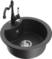 Mexen Diego 1-Bowl Granite Sink with Carla Kitchen Faucet, Speckled Black - 6512-76-670700-70