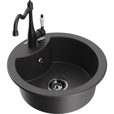 Mexen Diego granite kitchen sink with 1 bowl and kitchen faucet Carla, black speckled - 6512-76-670700-70-B