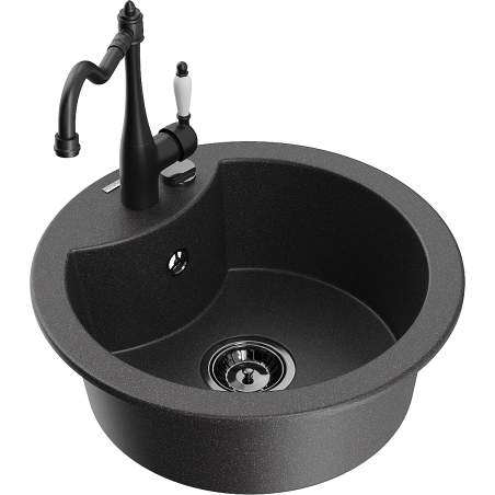 Mexen Diego granite sink 1-bowl with Carla kitchen faucet, black speckled - 6512-76-670700-70-B