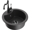 Mexen Diego granite sink 1-bowl with Carla kitchen faucet, black speckled - 6512-76-670700-70-B
