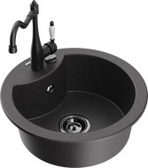 Mexen Diego granite kitchen sink with 1 bowl and kitchen faucet Carla, black speckled - 6512-76-670700-70-B