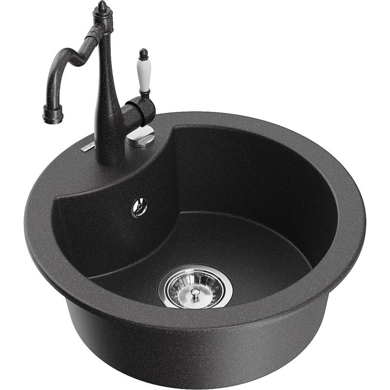 Mexen Diego 1-bowl granite sink with Carla kitchen tap, black speckled - 6512-76-670700-76