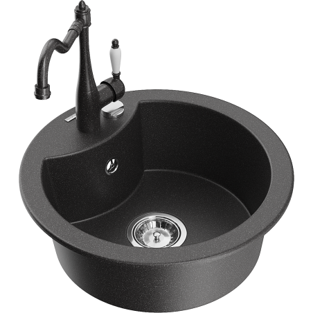 Mexen Diego 1-bowl granite sink with Carla kitchen tap, black speckled - 6512-76-670700-76