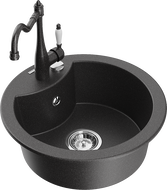 Mexen Diego granite kitchen sink single-bowl with Carla kitchen faucet, black speckled - 6512-76-670700-76