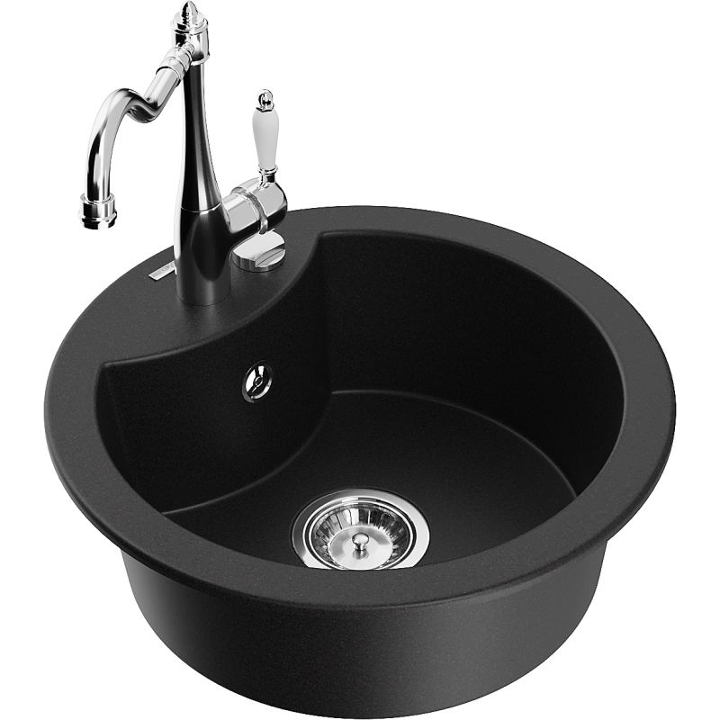 Mexen Diego 1-bowl granite sink with Carla kitchen tap, black - 6512-77-670700-00