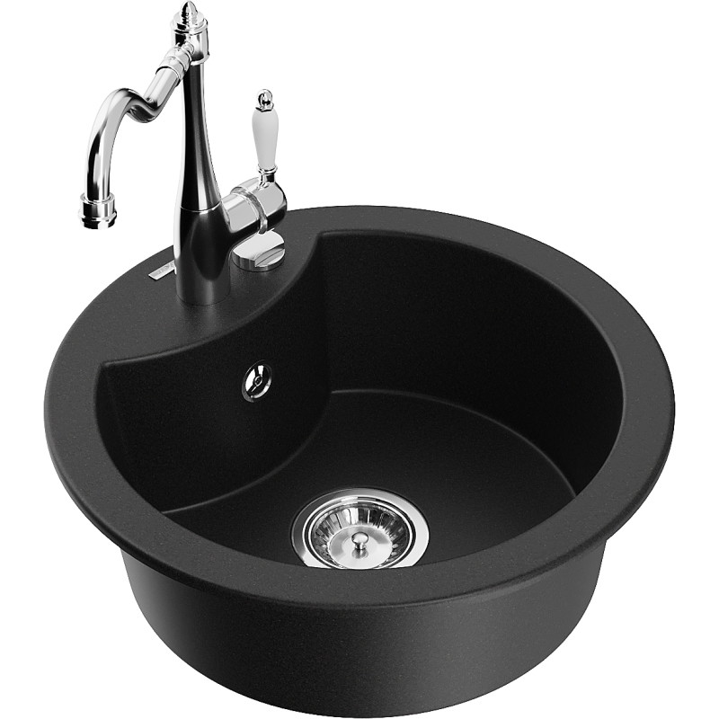 Mexen Diego granite kitchen sink single-bowl with kitchen faucet Carla, black - 6512-77-670700-00