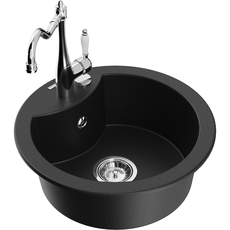 Mexen Diego 1-compartment granite sink with a kitchen mixer tap Carla, Black - 6512-77-670700-00
