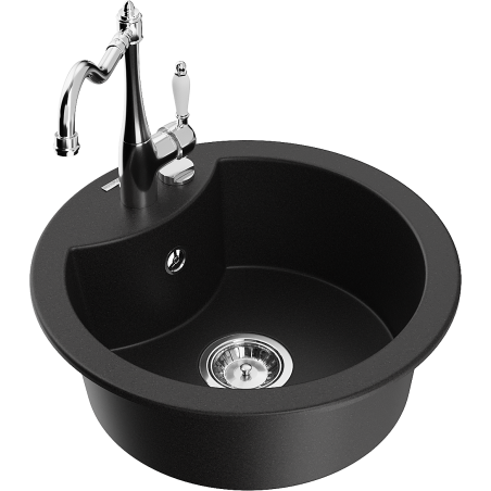 Mexen Diego granite kitchen sink single-bowl with kitchen faucet Carla, black - 6512-77-670700-00