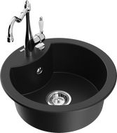 Mexen Diego granite kitchen sink single-bowl with kitchen faucet Carla, black - 6512-77-670700-00