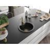 Mexen Diego 1-bowl granite sink with Carla kitchen faucet, black - 6512-77-670700-50