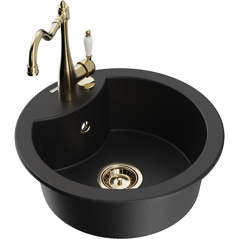 Mexen Diego 1-bowl granite sink with Carla kitchen faucet, black - 6512-77-670700-50