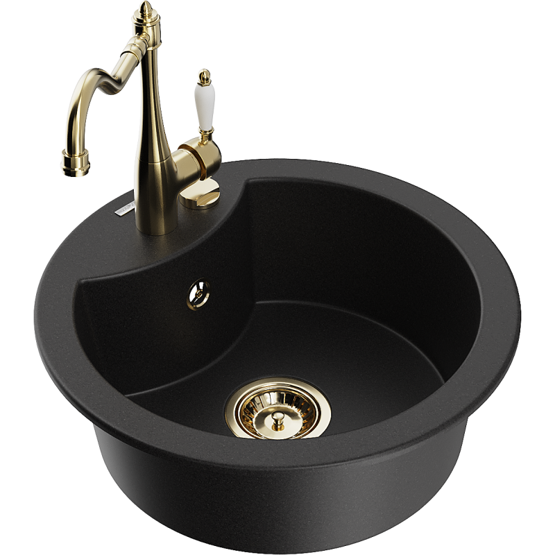Mexen Diego 1-compartment granite sink with a kitchen mixer tap Carla, Black - 6512-77-670700-50