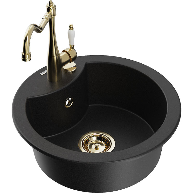 Mexen Diego granite 1-bowl sink with Carla kitchen tap, black - 6512-77-670700-50