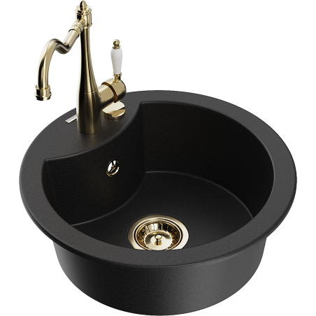 Mexen Diego 1-compartment granite sink with a kitchen mixer tap Carla, Black - 6512-77-670700-50