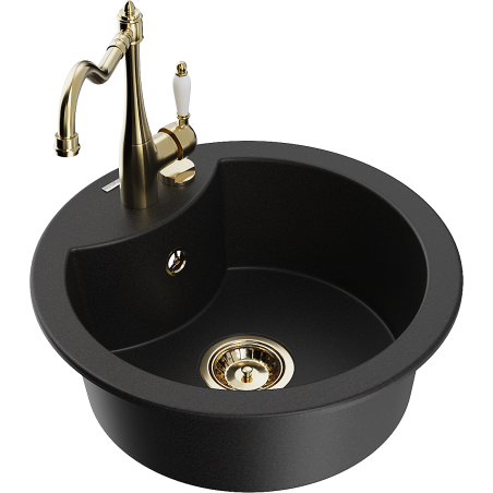 Mexen Diego granite 1-bowl sink with Carla kitchen tap, black - 6512-77-670700-50