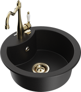 Mexen Diego 1-compartment granite sink with a kitchen mixer tap Carla, Black - 6512-77-670700-50