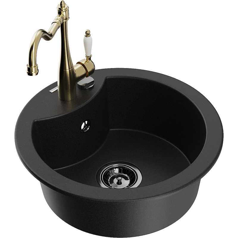 Mexen Diego single-bowl granite sink with Carla kitchen tap, black - 6512-77-670700-50-B