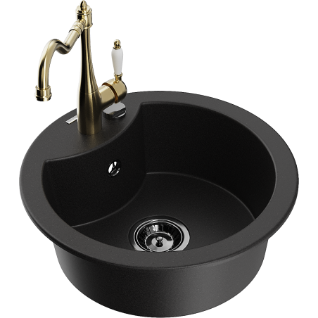 Mexen Diego granite kitchen sink 1-bowl with Carla kitchen faucet, black - 6512-77-670700-50-B
