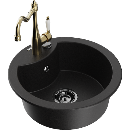 Mexen Diego single-bowl granite sink with Carla kitchen tap, black - 6512-77-670700-50-B