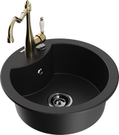 Mexen Diego single-bowl granite sink with Carla kitchen tap, black - 6512-77-670700-50-B