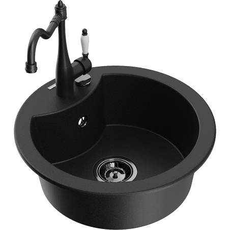 Mexen Diego 1-compartment granite sink with a kitchen mixer tap Carla, Black - 6512-77-670700-70-B