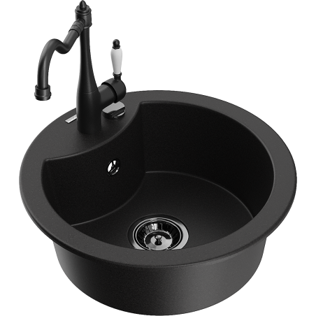 Mexen Diego granite kitchen sink single-bowl with Carla kitchen faucet, black - 6512-77-670700-70-B