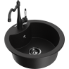 Mexen Diego 1-Bowl Granite Sink with Carla Kitchen Tap, Black - 6512-77-670700-70-B