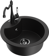Mexen Diego 1-compartment granite sink with a kitchen mixer tap Carla, Black - 6512-77-670700-70-B