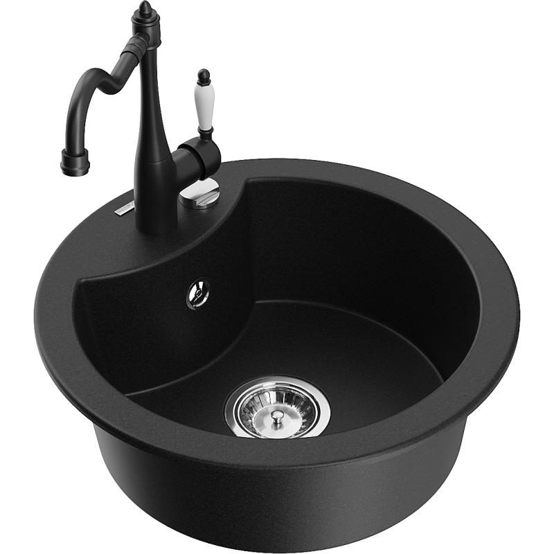 Mexen Diego 1-bowl granite sink with Carla kitchen tap, black - 6512-77-670700-70