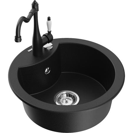 Mexen Diego 1-bowl granite sink with Carla kitchen tap, black - 6512-77-670700-70