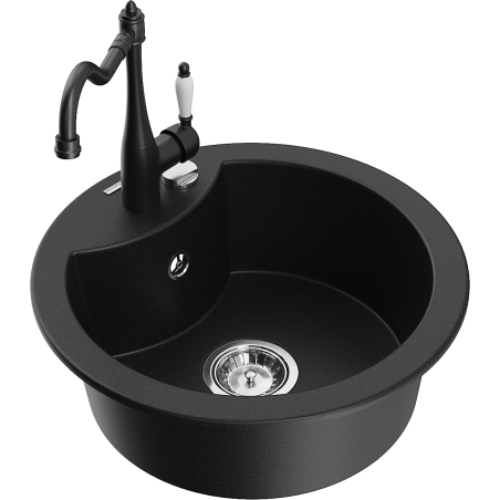 Mexen Diego 1-compartment granite sink with a kitchen mixer tap Carla, Black - 6512-77-670700-70