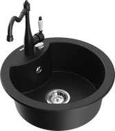 Mexen Diego 1-compartment granite sink with a kitchen mixer tap Carla, Black - 6512-77-670700-70