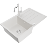 Mexen Bruno granite single-bowl sink with drainer and kitchen faucet Carla, white - 6513-20-670700-00