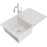 Mexen Bruno granite sink 1-bowl with drainer and kitchen faucet Carla, white - 6513-20-670700-00