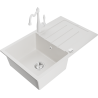Mexen Bruno 1-bowl granite sink with drainer and Carla kitchen faucet, white - 6513-20-670700-20