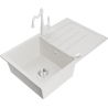 Mexen Bruno granite kitchen sink 1-bowl with drainer and kitchen faucet Carla, white - 6513-20-670700-20