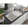 Mexen Bruno granite kitchen sink 1-bowl with drainer and kitchen faucet Carla, white - 6513-20-670700-50