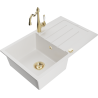Mexen Bruno 1-bowl granite sink with drainer and kitchen faucet Carla, white - 6513-20-670700-50