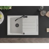 Mexen Bruno 1-bowl granite sink with drainer and Carla kitchen faucet, white - 6513-20-670700-70