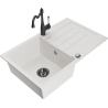 Mexen Bruno 1-compartment granite sink with a drip tray and kitchen mixer tap Carla, White - 6513-20-670700-70
