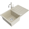 Mexen Bruno 1-bowl granite sink with drainer and kitchen faucet Carla, beige - 6513-69-670700-00