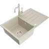 Mexen Bruno granite kitchen sink 1-bowl with drainer and Carla kitchen faucet, beige - 6513-69-670700-69