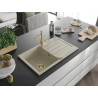 Mexen Bruno single-bowl granite kitchen sink with drainer and Carla kitchen faucet, beige - 6513-69-670700-50