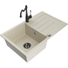 Mexen Bruno 1-bowl Granite Sink with Drip Tray and Carla Kitchen Faucet, Beige - 6513-69-670700-70