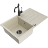 Mexen Bruno 1-compartment granite sink with a drip tray and kitchen mixer tap Carla, Beige - 6513-69-670700-70