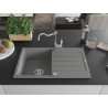 Mexen Bruno granite kitchen sink 1-bowl with drainer and Carla kitchen faucet, gray - 6513-71-670700-00